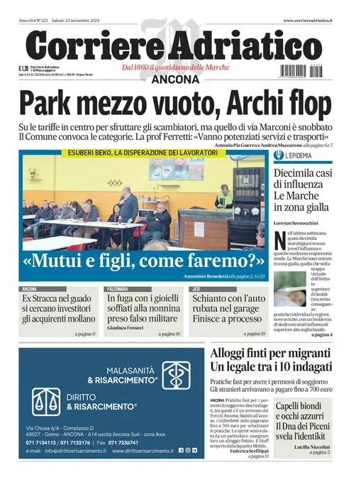 Prima-pagina-corriere adriatico-edizione-di-oggi-23-11-2024